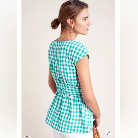 Anthropologie - Green Gingham Blouse - Size 6 - Picture 2 of 15
